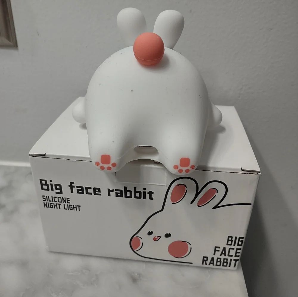 Big Face Rabbit Silicone White Bunny Night Light Touch Activation